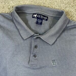 Big Dogs Polo Shirt Men 2X Blue Gray Grid Textured Cotton Blend Short Sleeve BD